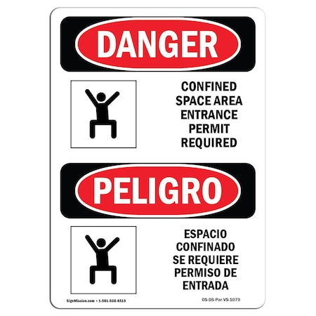 OSHA Danger, Confined Space Permit Required Bilingual, 24in X 18in Aluminum